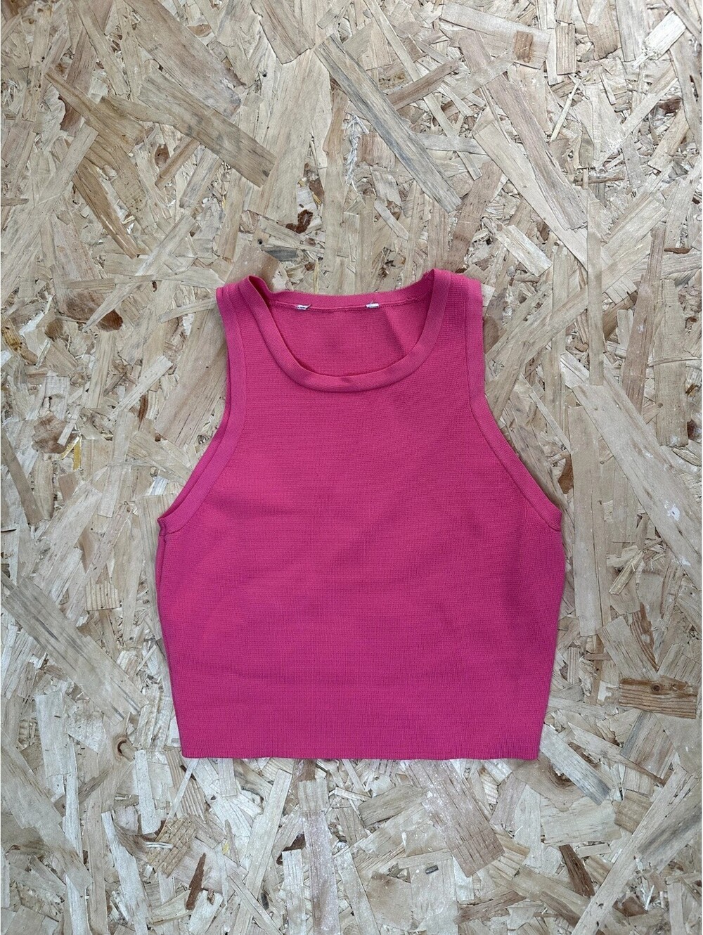 Zara Women S Pink Knit Halter Crop Top High Neck Sleeveless Blouse Ribbed
